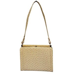 Vintage‎ Lumured Corde Cream Faux Crocodile Embossed Frame Handbag Gold Hardware